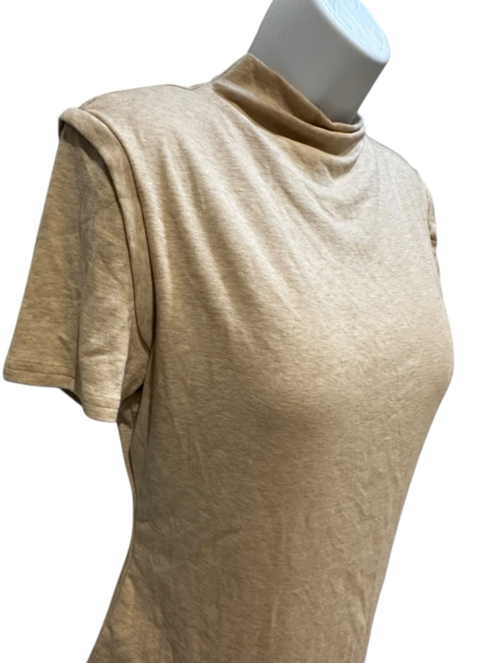 OGL Women's Short Sleeve Built-In Bra Top in Light Beige - Picture 9 of 16